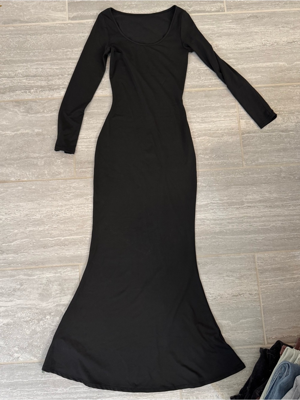 Black Long Sleeve Bodycon Slip Maxi Dress